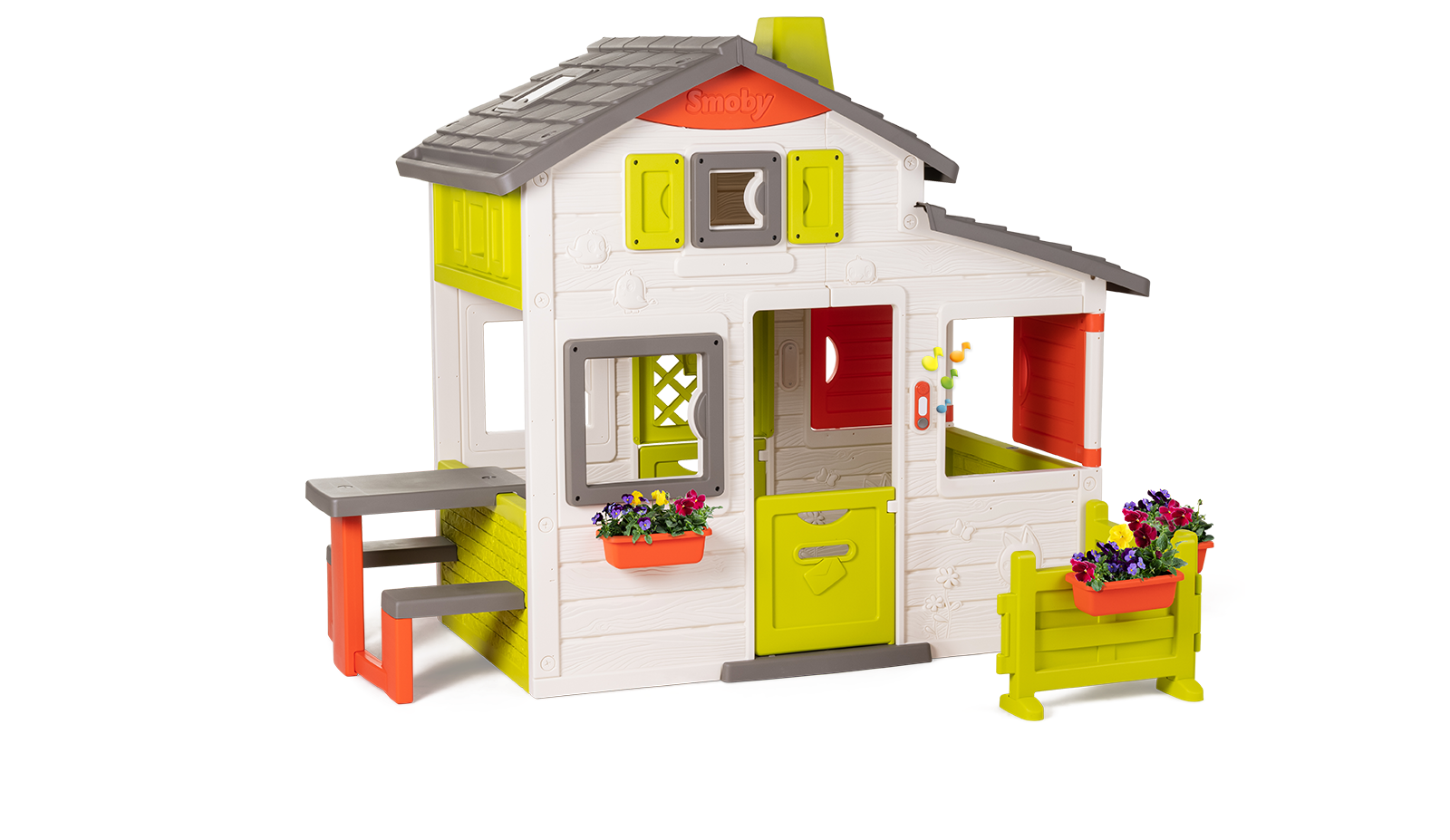 Casetta degli Amici, spaziosa Neo Friends House Smoby con giardino, ampliabile, 2 porte, 6 finestre e un tavolo da picnic 172 cm altezza con filtro UV f